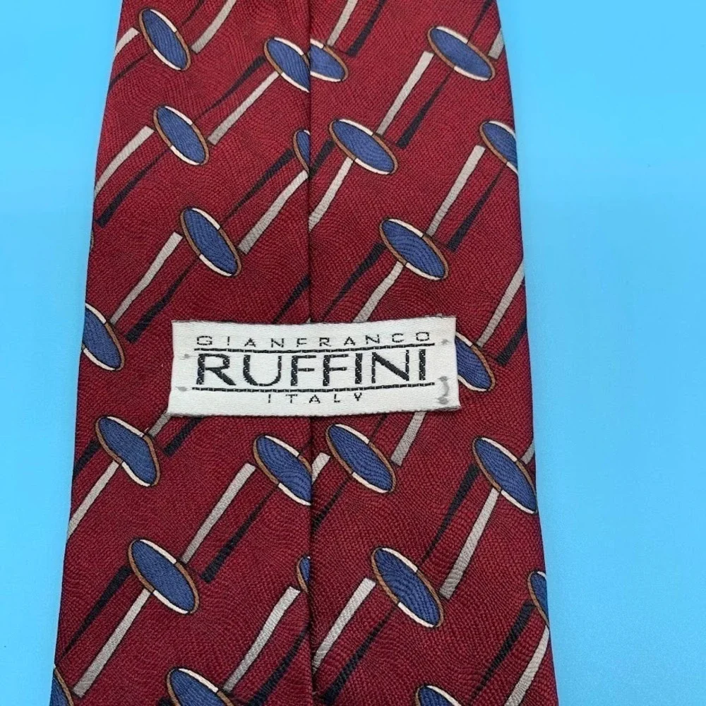 Vintage Gianfranco Ruffini Red Geometric Print Silk Men's Classic Neck Tie